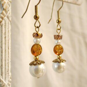 OOAK New Handcrafted Glass & Metal Bead Earrings-Gold-Tone Ear Wires-HolidayGift